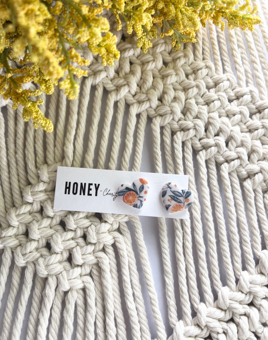 Orange Heart Studs