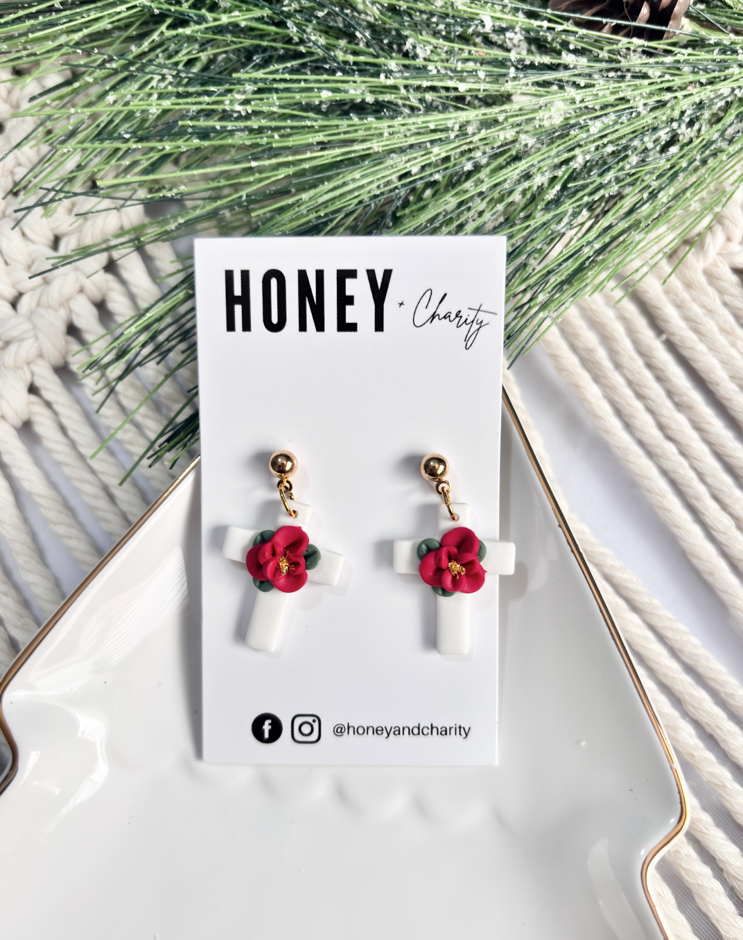 Christmas Floral Cross Dangles