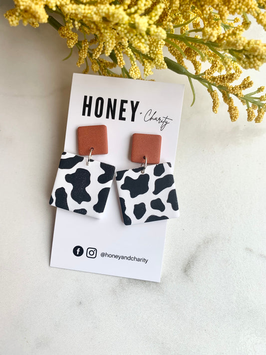 Square Cow Print Dangles