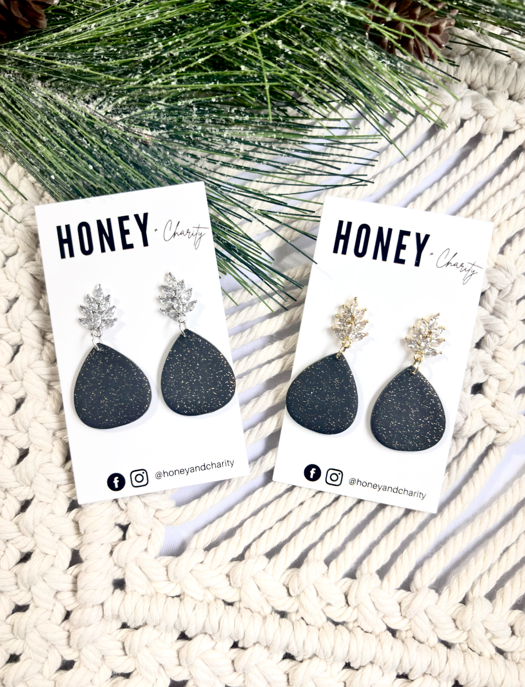 Sparkle Black Teardrop Dangles