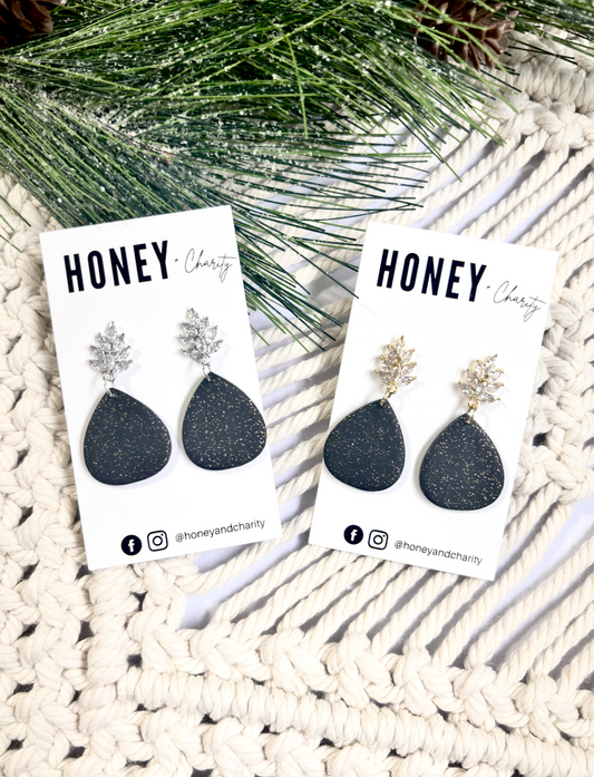 Sparkle Black Teardrop Dangles