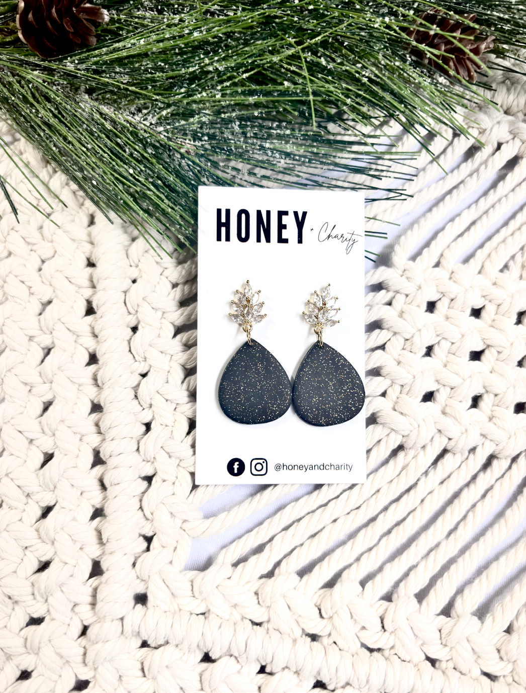 Sparkle Black Teardrop Dangles