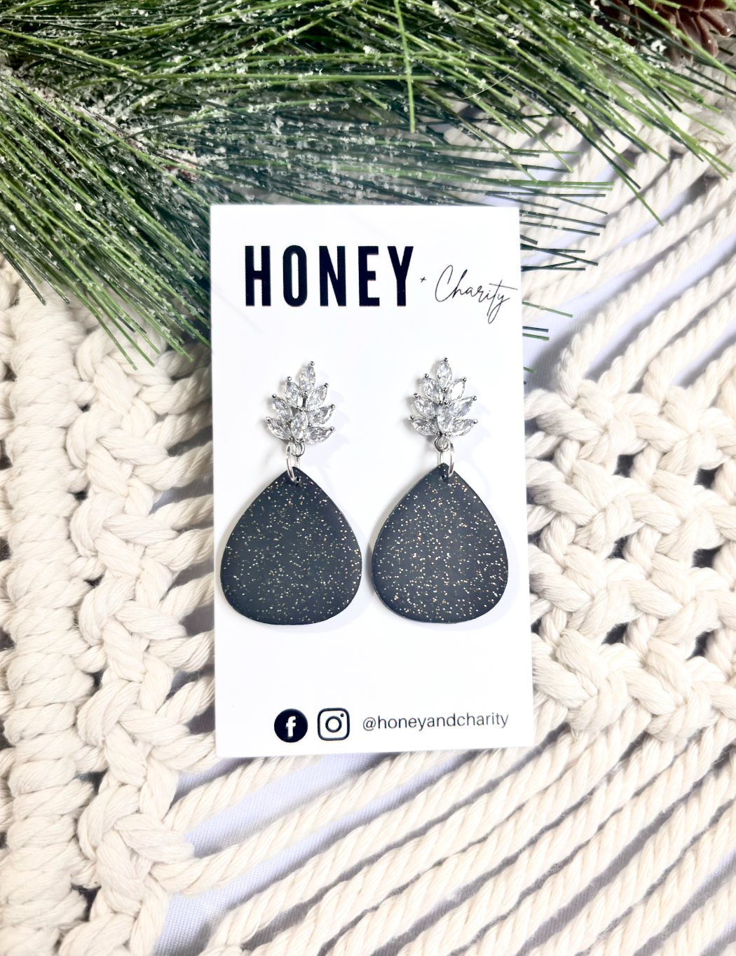 Sparkle Black Teardrop Dangles