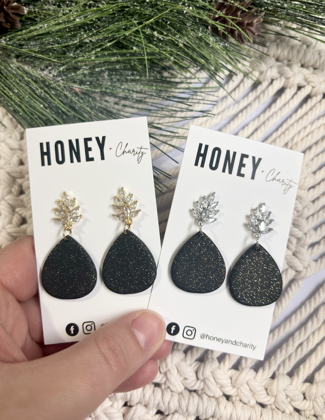 Sparkle Black Teardrop Dangles