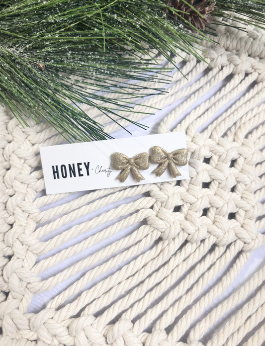 Gold Sparkle Bow Studs