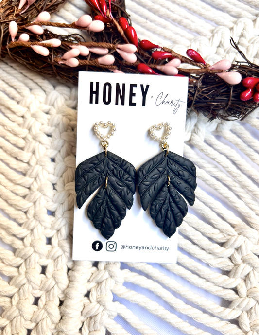 Heart Pearl Leaf Dangles