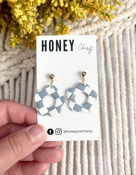 Small Checkered Flower Dangles