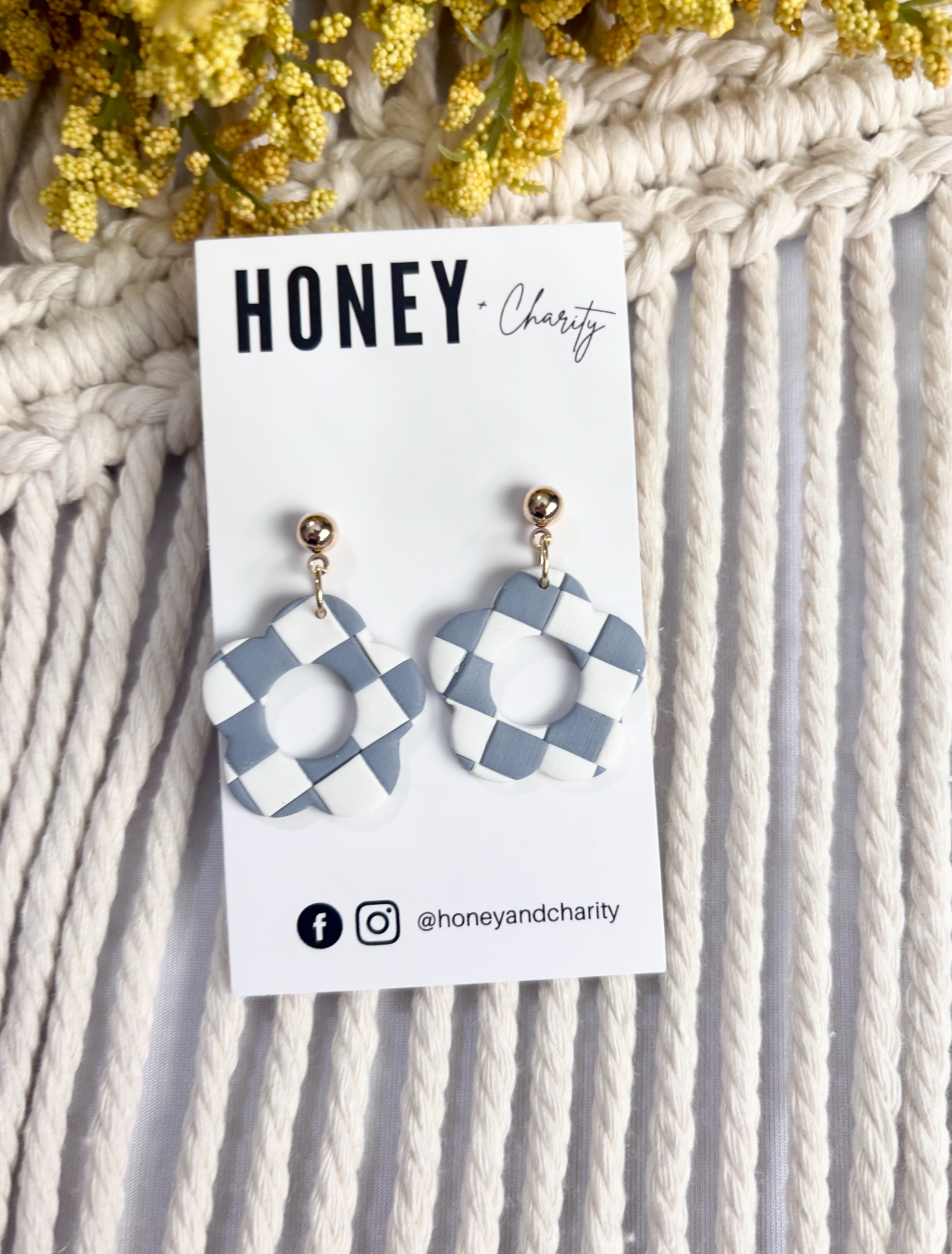 Small Checkered Flower Dangles