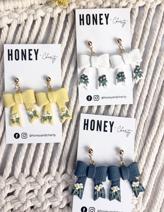 Fabric Floral Bow Dangles