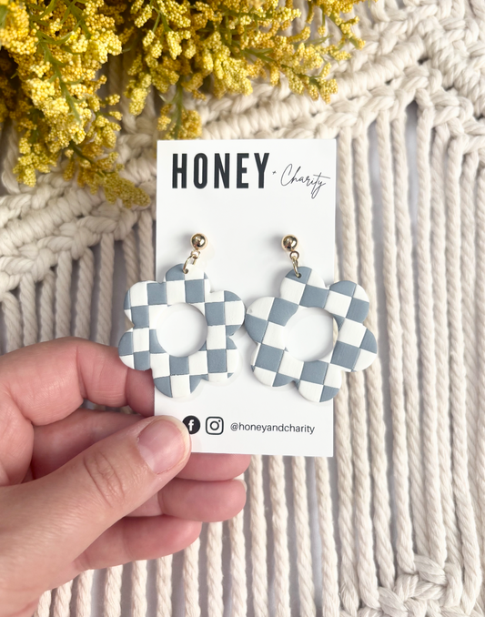 Large Checkered Flower Dangles